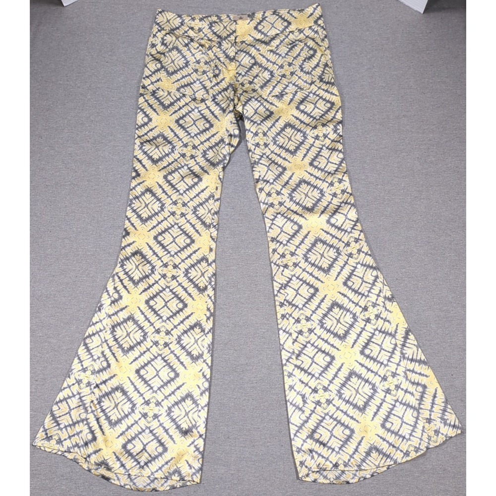 SW3UK Bespoke Silk Bell Bottom Pant Gold Tie Dye Women 4 Lo Rise Hippie Boho Y2K